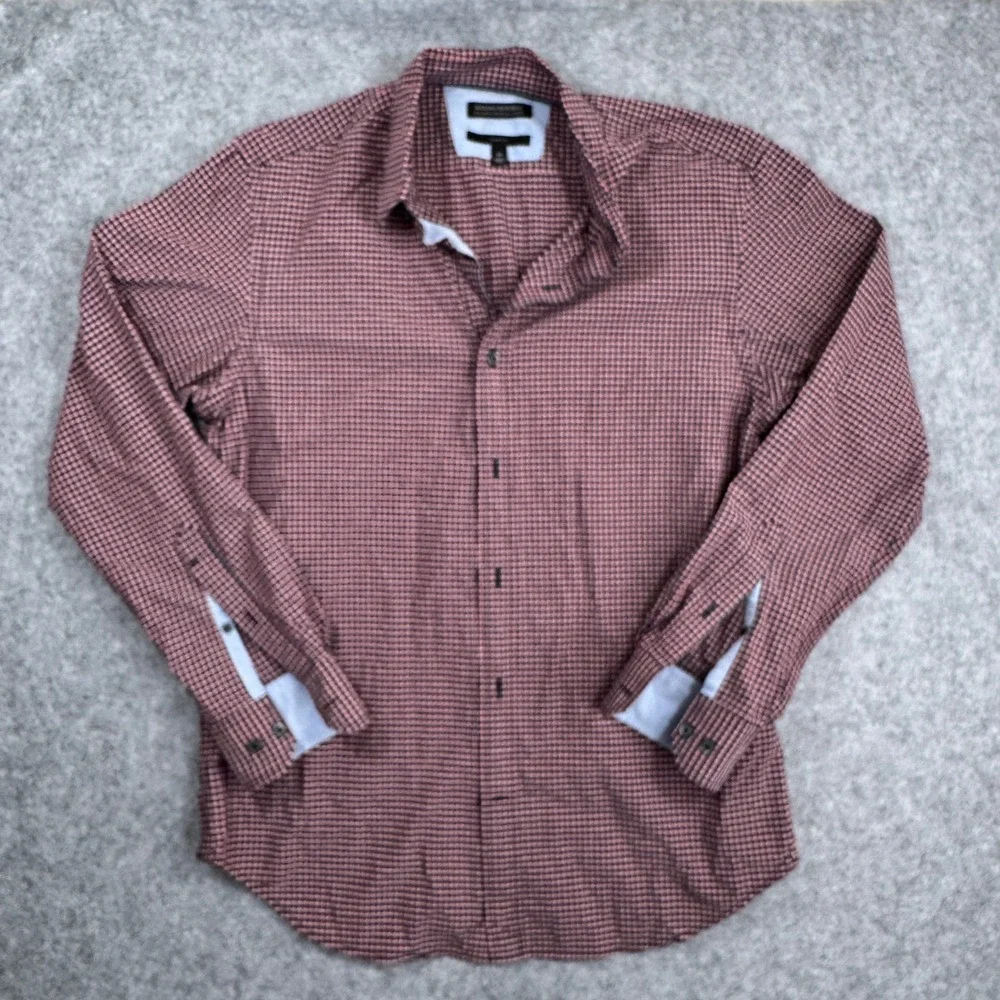Banana Republic Custom 078 Wash Shirt Mens M Slim Fit Red Navy Gingham Check LS
